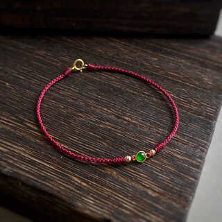 Feiyu 18k gold inlaid with ice sun green small egg-faced jadeite bracelet, jade bracelet, thin red rope, new chinese style, versatile for everyday wear, wine red - please be sure to provide hand sanitizer