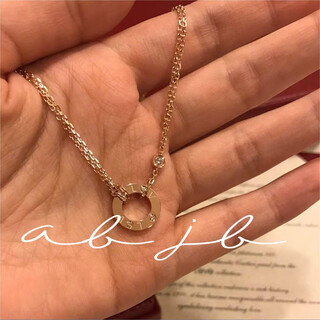 Huaiyin high version 18k gold round cake double ring full diamond necklace for women rose gold diamond pendant clavicle chain light luxury niche small round cake rose gold