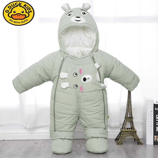 G.duckkids brand newborn winter down cotton jumpsuit baby thickened outing clothes cotton clothes set baby wraps feet to keep warm bean green bear 73 (recommended for 0-5 months)