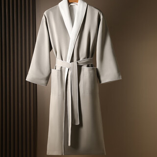 Hilton hotel style pure cotton bathrobe, water-absorbent and quick-drying towel material, long spring and summer bathrobe for men and women, customized logo, double-layer bathrobe for five-star hotels - business gray (standard size for five-star hotels, height 175 and above)