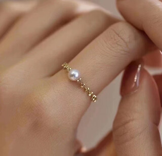 Zhio japanese seawater akoya 18k gold lace pearl ring is perfectly round and can be pulled and adjusted to adjust the ring circumference. 18k gold lace ring imported from japan 4-5mm