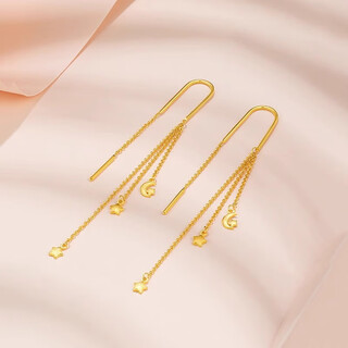 Bzk999 pure gold tassel ear wire long 24k pure gold star and moon earrings for women fashionable temperament gold pentagon 0.01g three star moon ear wire
