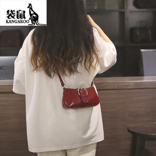 袋鼠（KANGAROO）奢侈|品女士包包真皮女包单肩包斜挎包情人节送女友老婆生日礼物 酒红色 礼盒装