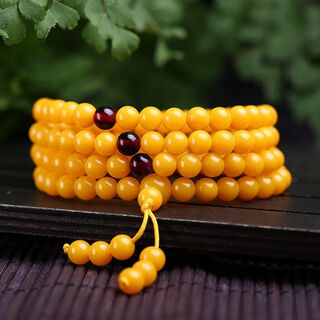 Fat donglai's same style beeswax bracelet with 108 buddhist beads, chicken oil yellow old honey, extra large 12mm beeswax with 108 beads per string