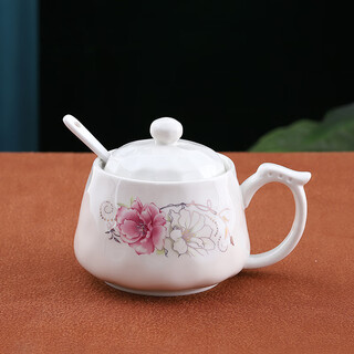 Soxw ceramic large capacity seasoning jar with handle chili oil jar kitchen high temperature resistant lidded spoon double-ear seasoning jar with handle - huakai fugui 500ml