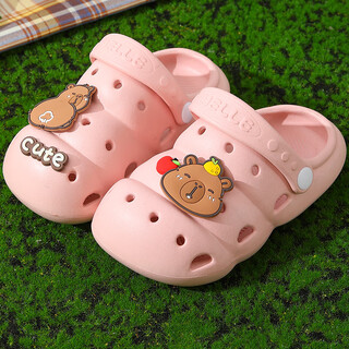 La chapelle homme boys and girls baby indoor and outdoor non-slip soft bottom hole shoes bag toe beach slippers 09 pink 30