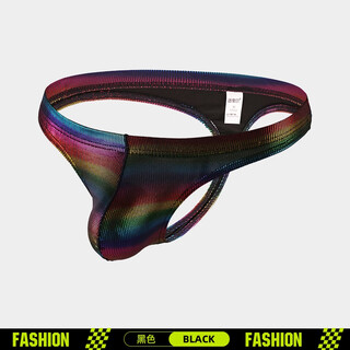 Bronzing men's underwear, shiny glossy thong, low-waist elastic tight sexy t-pants, boys' comfortable shorts, black xxl