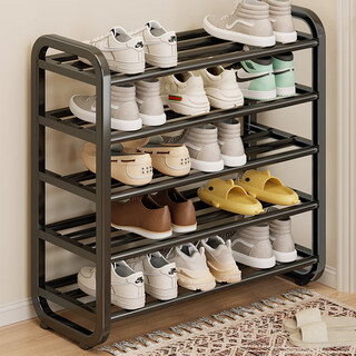 Fan lilin shoe rack home door storage cabinet new 2025 popular storage rack dormitory space-saving entry simple shoe cabinet five layers elegant black extra large size - length 75cm
