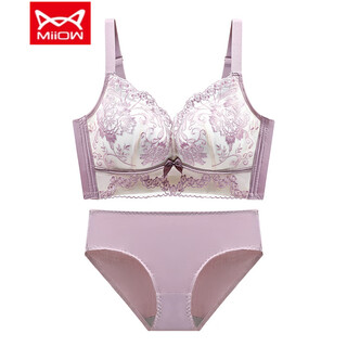 Miiow underwear for women with small breasts that make their small breasts look bigger, push-up and push-up, adjustable type, wire-free, secondary breast-retracting, anti-sagging, side-cushion bra set, light purple set 75a 34, push-up and push-up