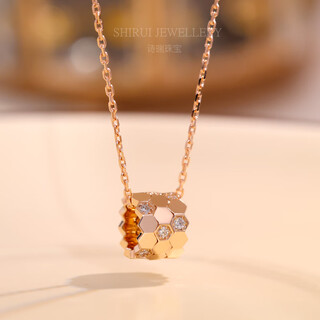 Hunter 18k gold color gold beemlove honeycomb diamond geometric rose gold necklace women's platinum au750 pendant light luxury 18k rose gold single pendant 42cm