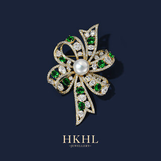 Hkhl freshwater pearl bow brooch high-end women's light luxury suit corsage pin scarf button girls birthday gift freshwater pearl bow brooch
