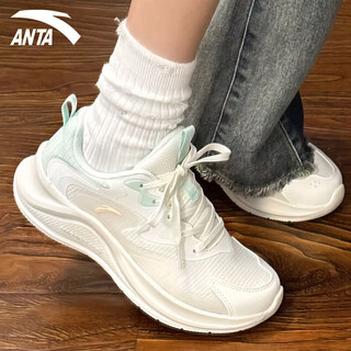 安踏漫步运动鞋女鞋冬季新款皮面防泼水跑步鞋减震回弹训练鞋休闲鞋 【漫步-小红书爆款】泡沫绿 38 【正品保障 假一罚十】