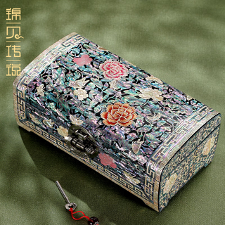 Jinbei legend mother-of-pearl lacquerware jewelry box jewelry storage box with lock chinese retro wooden jewelry box high-end wedding gift butterfly peony--fish lock flip jewelry box
