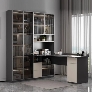 Xia chen solid wood desk bookshelf combination bookcase integrated table bedroom computer table desktop home student corner writing desk custom shot