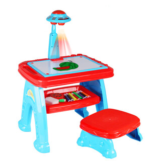 多功能儿童启蒙涂鸦灯光投影绘画早教婴幼儿学习机学习桌玩具代发 蓝