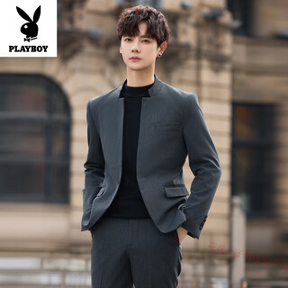 Playboy new style mao suit men's handsome slim stand collar suit national style wedding jacket youth casual small suit suit dark gray suit (top + pants) xl (125-140jin jin equals 0.5kg)