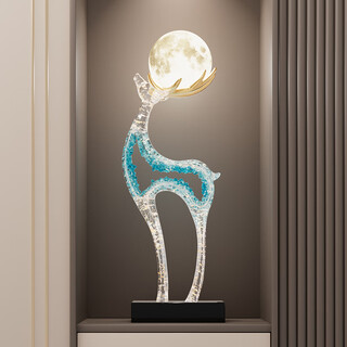 Lion family imitation crystal lucky deer ornaments living room light luxury high-end tv cabinet alcove large art decoration housewarming gift wangzhai lucky deer moon lamp (imitation crystal transparent) blue