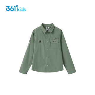 361 shopping mall same style 361 children's clothing boys' long-sleeved lapel shirt 2025 summer new style medium and large children's tops kino green 130