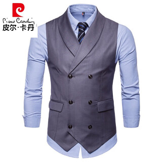 Pierre cardin slim fit vest men's double-breasted suit vest fashion korean style suit retro vest new men gray m (approximately suitable for 160-170 height 120jin jin equal to 0.5kg inner wear)