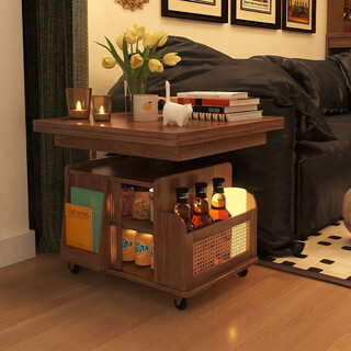 Qingziyou solid wood folding coffee table can lift living room household small apartment sofa side cabinet movable trolley side table real shot lift folding coffee table shipped in complete package