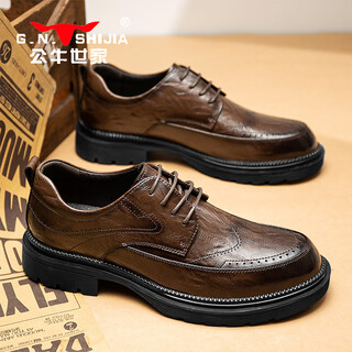 Bull family men's shoes 2025 new british lace-up business casual shoes suit commuting large-sole shoes men's soft-soled formal shoes brown four seasons single shoes gn12510z029 41 (standard leather shoe size)