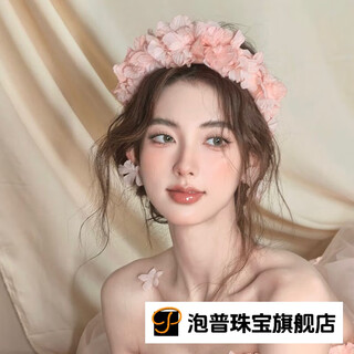 Pop's new girly pink juan gauze garland, super fairy temperament bridal headdress, forest style wedding gauze photo performance accessories, model's same headdress