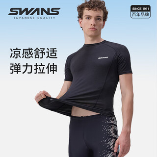 Swans men's swimsuit, swimsuit, surf suit, short-sleeved top, men's professional quick-drying swimming equipment, black l