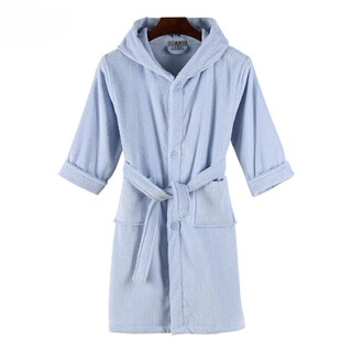 Hilton hotel style children's bathrobe pure cotton towel material big children swimming bathing bathrobe hooded bath towel quick drying boys and girls light blue thickened hooded buckle l size height 135-150cm
