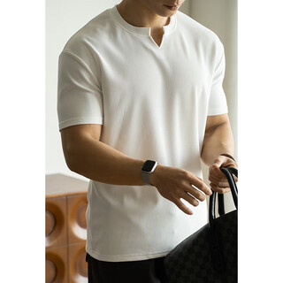 Ubv pit texture henley collar white short-sleeved t-shirt for men 2025 spring and summer breathable elastic loose henley shirt ivory white 3xl (recommended 176-190jin jin equals 0.5 kg)