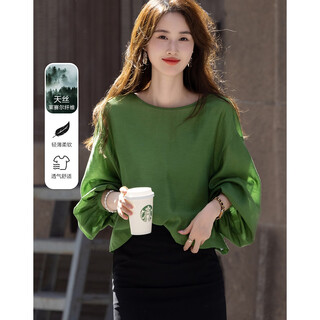 Demana shuoxypa summer acetate linen lyocell blended shirt lantern sleeve straight loose shirt women's top