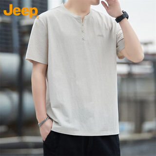 Jeep (jeep) ice silk short-sleeved t-shirt men's summer henley collar casual top thin cool clothes men's apricot xl