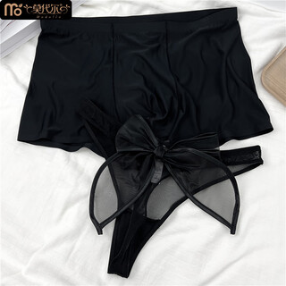 Modal summer ice silk couple underwear for one man and one woman lace thong pure desire light luxury couple underwear set 37 ding black 2xl female m male