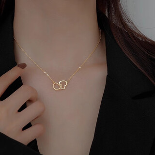 Dl 1998 fat donglai same style 18k gold necklace for women 18k color gold double love heart au750 rose gold interlocking golden locks 18k gold double love necklace