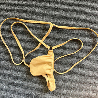 Buffny high elastic ice silk men's suspender thong sexy one-piece underwear, skin color m 165cm-175cm