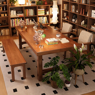 Huixun solid wood living room large long desk parent-child reading study table home study large board table workbench one-word long table walnut color #large board table 200cm*80cm*75cm desktop thickness 6.5cm