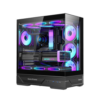 Huntkey gx760a sea view chassis snap-on double-sided tempered glass panoramic game chassis (supports atx motherboard/long graphics card/360 water cooling) gx760a black + argb fans*10 (6 reverse and 4 front)