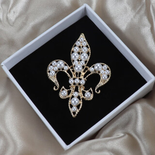 Quamer gold store european antique jewelry poster style iris pearl brooch vintage corsage