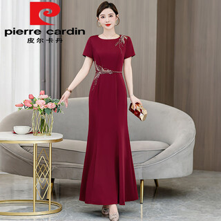 Pierre cardin high-end xi mother-in-law cheongsam wedding banquet dress acetate young mom wedding dress fishtail red this year's popular light luxury brand xl recommended 105-115 jin jin equals 0.5 kg