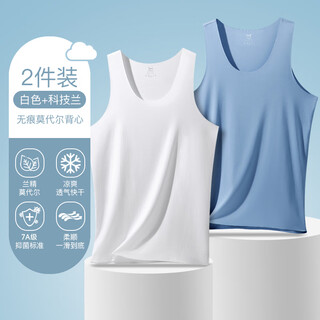 Catman 2 men's vests, men's 80-count lenzing modal 7a grade antibacterial, customizable hurdle bottoming shirt, deodorant and breathable, light blue + white, 80-count lenzing modal xl, recommended weight 120-140 jin jin equals 0.5 kg