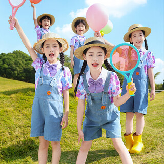 Cefrekay boys and girls denim overalls suit summer 2025 new primary school uniform shorts kindergarten graduation photo boys denim overalls + shirt 120