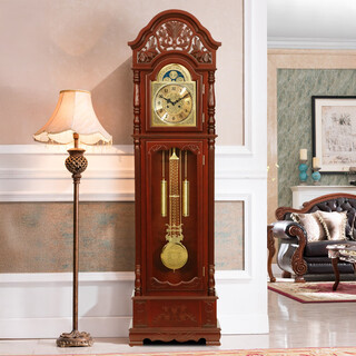 Yunhao solid wood european style standing clock floor clock new chinese clockwork movement large table clock retro alarm pendulum clock 9922 chestnut color quartz model, convenient and adjustable