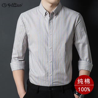 Goldlion g+ jinlilai long-sleeved shirt men's middle-aged spring and autumn new business casual loose iron-free vertical striped shirt khaki one size fits all m/48 recommended 100-120 jin jin equals 0.5 kg