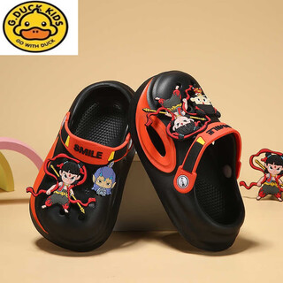 G.DUCKKIDS哪吒拖鞋儿童洞洞鞋男童夏季新款卡通防滑室内宝宝外穿包头鞋凉鞋 黑橘-哪咤 18 0mm (26-27码)适b