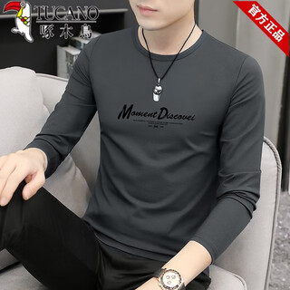Woodpecker autumn clothing men's long sleeve t-shirt men's printed bottoming shirt top slim fit young and middle-aged t-shirt thin men's clothing dark gray 149 long sleeve xl recommended 120-135jin jin equals 0.5 kg