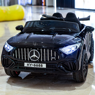 Tongxinyu children's electric car four-wheel car can sit on a person's remote control toy car first birthday gift delivered to your door, grilled black dual-wheel drive remote control leather seat