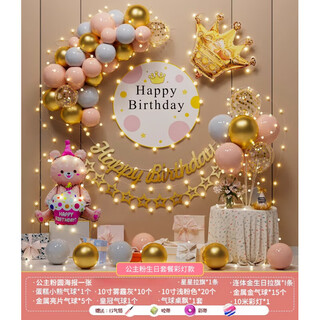 盛夏时光10岁生日快乐仪式感小女孩儿童派对氛围背景墙面场景布置装饰气球 公主粉生日套餐彩灯款