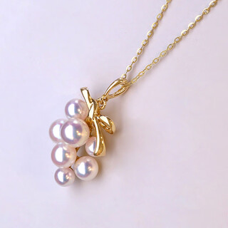 Qianjun natural japanese akoya seawater pearl pendant necklace 18k gold mini small sea pearl grape pendant 18k gold akoya pendant 4.5-6mm