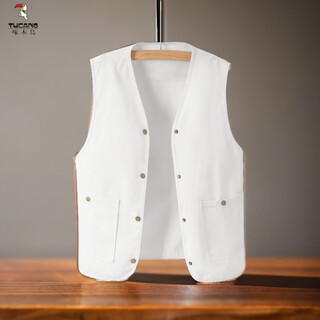 啄木鸟（TUCANO）2025年新款韩版宽松马夹背心上衣刺绣白色牛仔马甲短外套男春夏装 白色 L 建议110-130斤