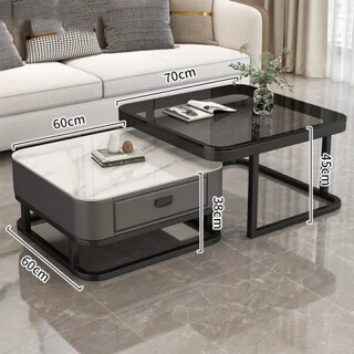Yinhe light luxury coffee table living room home modern simple small apartment internet celebrity square glass slate coffee table tv cabinet combination black frame gray cabinet 60 gloss snow mountain white + 70 black glass square glossy slate