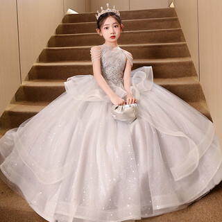 Simiaoxing girls evening dress light luxury niche high-end birthday flower girl girl princess dress children host piano performance suit gray 120
